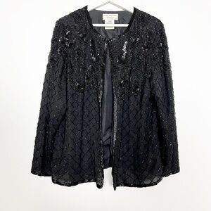 Adriana Papell Boutique Women Jacket Size L Large Black Sequins Beads Vintage